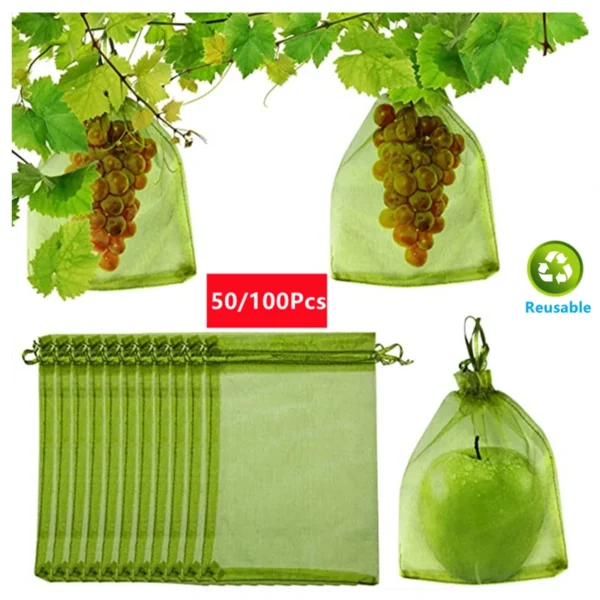 50pcs Fruit Protection Bags Anti-Bird Garden Netting Bags Strawberry Grapes Mesh Bag Plante Vegetable Netting Cover Garden Tool