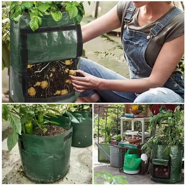 Garden Potato Grow Bag PE Fabrics Gardening Thicken Pot Vegetables Planter Tub with Handles and Access Flap