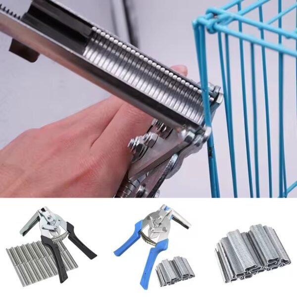 Animal Cage Hog Ring Pliers Tool and 600pcs M Clips Staples Chicken Mesh Cage Wire Fencing Caged Clamp Tools Rabbit Cage Install