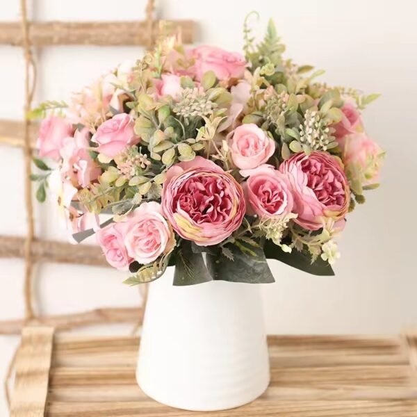 Autumn White Silk Artificial Roses Flowers Wedding Home Decoration High Quality Bouquet Luxury Fake Floral Arrangement